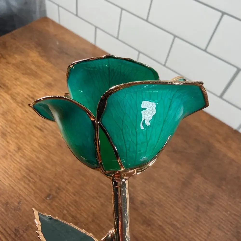 DeFaith 24k Gold Dipped Lacquered Green Rose with Acrylic Stand